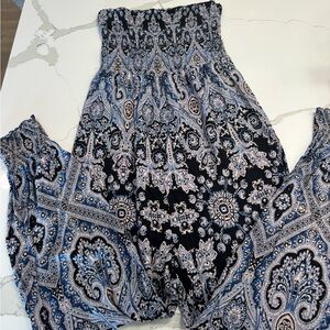 Free People Free People Blue and Black Patterned Romper